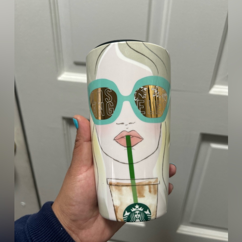 Starbucks Los Angeles Girl Tumbler 12oz Ceramic Travel Mug Blonde Sunglasses